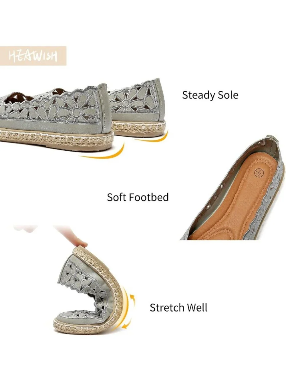 Women’s Grey Floral Daisy Round Toe Comfortable Slip On Casual Ballet Flats